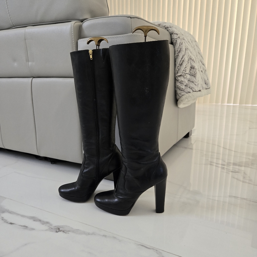Michael Kors Women's Black Leather Knee High Platform Heel Boots